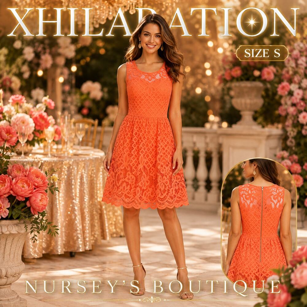 Xhilaration Coral Crochet Lace Fit Flare Sleeveless Dress Small